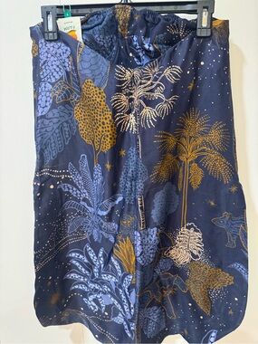 FARM Rio Navy Blue Strapless Dress with Gold & Periwinkle Botanical Print